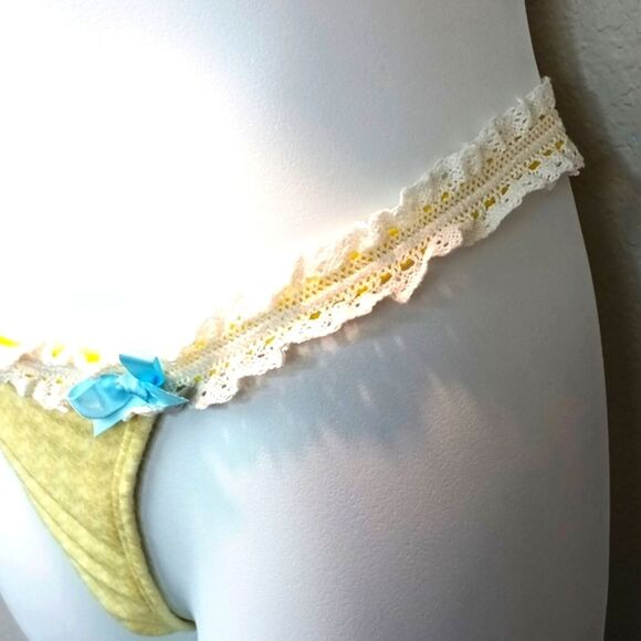 Yellow And White Lace Trim Bow Tie Triangle Bikini Set sz M - Picture 8 of 12